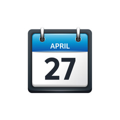 April 27. Calendar icon.Vector illustration,flat style.Month and date..Sunday,Monday,Tuesday,Wednesday,Thursday,Friday,Saturday.Week,weekend,red letter day. 2017,2018 year.Holidays.