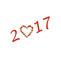 Christmas motif with heart shaped strawberries (2017, New Year c