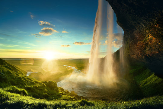 Seljalandfoss waterfall in summer time, Iceland