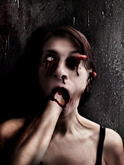 junkie woman has horror hallucinations - 128068804