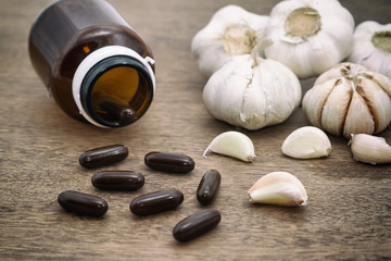 Garlic and garlic herbal capsules, alternative medicine