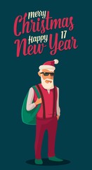 Santa Claus dressed in a trendy hipster style. Flat Vector illustration.