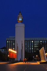 Fototapeta premium Candle and Steles with names of residents of Tyumen, to the sold