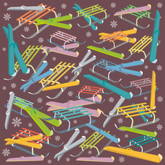colorful sledges and skis vector pattern