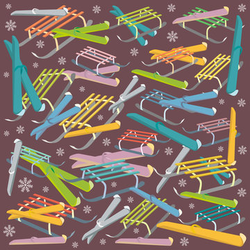 colorful sledges and skis vector pattern