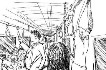 people in metro cartoon sketch