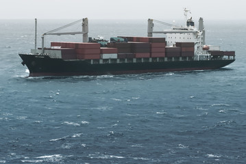 Large container ship in the open sea