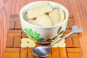 Banana in Coconut Milk. Traditional dessert of asian, Thailand.