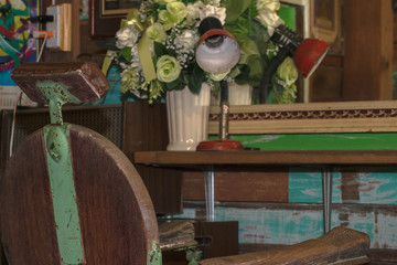 Antique barber chair in shop
