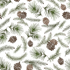 Christmas tree branches,cone seamless pattern