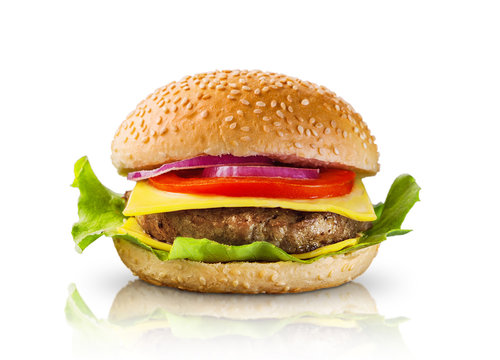 Big hamburger on white background -Clipping Path