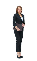 Young happy business woman, isolated on white