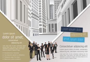 Template for advertising brochure with business people in the city