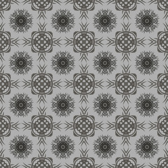 Grey Ornamental Seamless Line Pattern. Endless Texture. Oriental Geometric Ornament