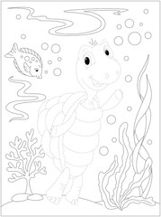 Turtle in the ocean. Dot to dot game for kids