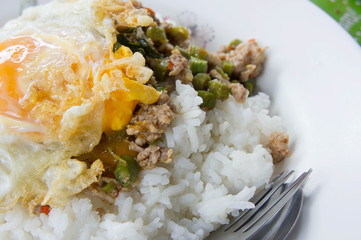 Pork fried rice with basil Popular food of Thailand