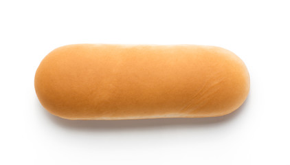 Hot dog bun isolated on white background. Top view.