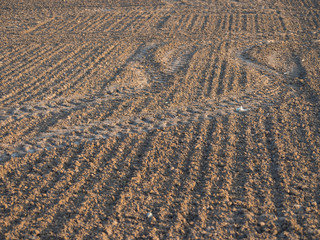 Fahrspuren im Feld