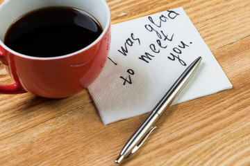 Romantic message written on napkin