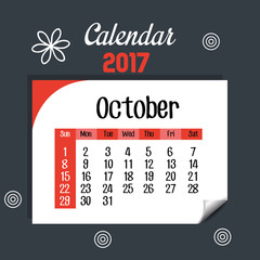calendar october 2017 template icon vector illustration design