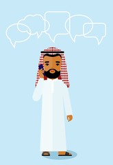Illustration of arab businessman with phone, bulb, idea