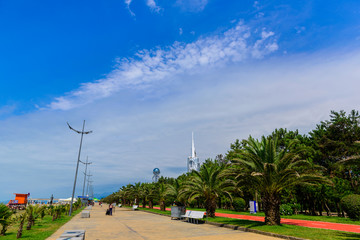 Obraz premium BATUMI, ADJARA, GEORGIA - JUNE 27: Batumi Technological University Tower on June 27, 2016 in Batumi. Batumi is located in a natural Black Sea bay.