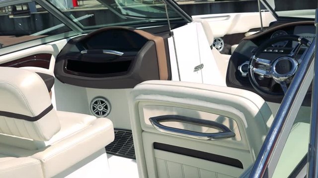 Beautiful and clear interior of modern motorboats