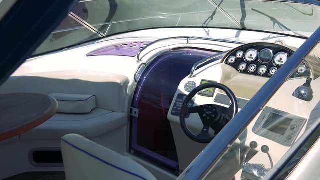 Iinterior of modern motorboats with seating and table
