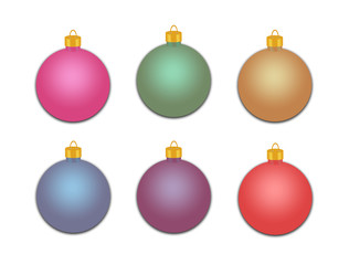 Group of Six Holiday Ornaments on Isolated Background