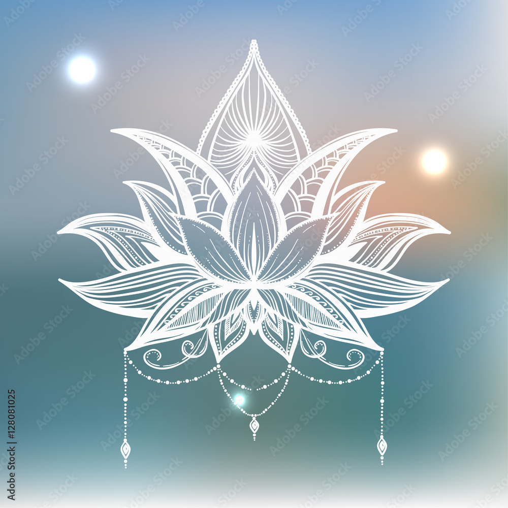 Wall mural Filigree lotus flower, vector handdrawn illustration