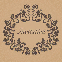 Vintage Invitation template. Frame decorated with oak leaves and acorns