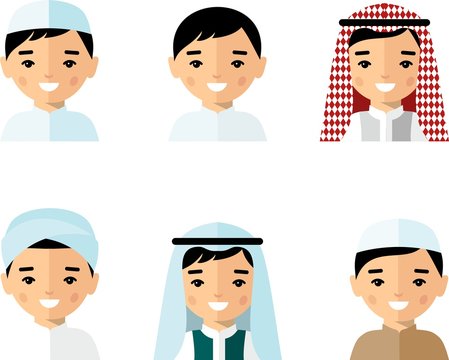 Set of avatar arab man in flat colorful style
