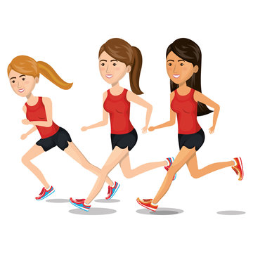 women running characters icon vector illustration design