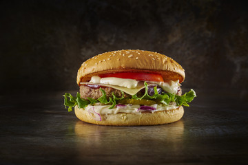 SomeoneGoodHamburger. Dark metal background. Space.