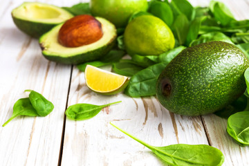 healthy green spinach, lime, avocado and apple