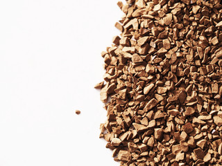 ground coffee background, granules isolated on a white background