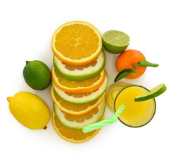 Fresh citrus juices , top view