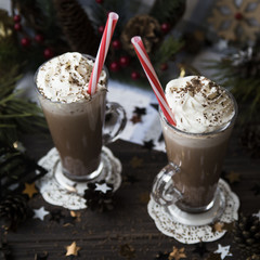wait for Christmas drinking cocoa with whipped cream