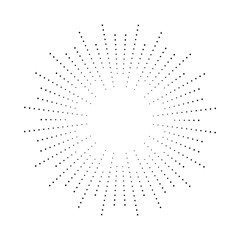 Halftone effect illustration. Black dots on white background. Black and white Sunburst background. Abstract dotted background.