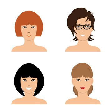 Set of woman hair styling. Four different images of girls. It can be used for the websites and forums. Vector illustration