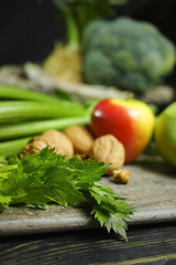 Obraz na płótnie Canvas Ingredients for Waldorf salad - celery, apples, walnuts