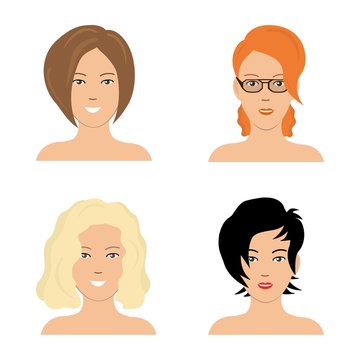 Set of woman hair styling. Four different images of girls. It can be used for the websites and forums. Vector illustration