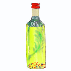Olive oil bottle. Watercolor sketch