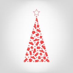 Fototapeta na wymiar Vector christmas tree from red gift box and snowflake with star