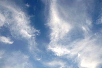 Beautiful celestial landscape with white clouds high in the stratosphere on a sunny summer as background day horizontal photo