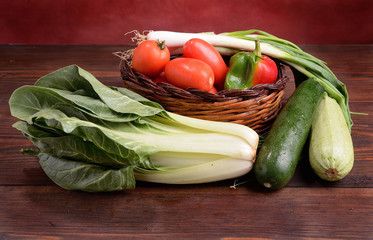 organic vegetables on wooden table