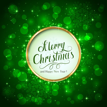 Merry Christmas on green sparkle background