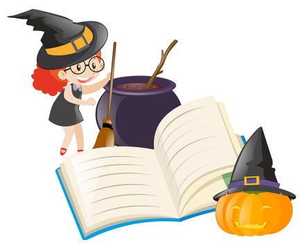 Girl dressed as witch with other elements