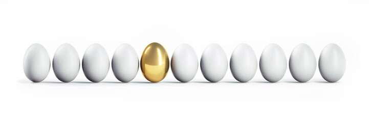 Goldenes Ei in Reihe Weißer Eier 2