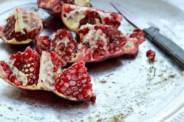 Fresh peeled pomegranate with seeds